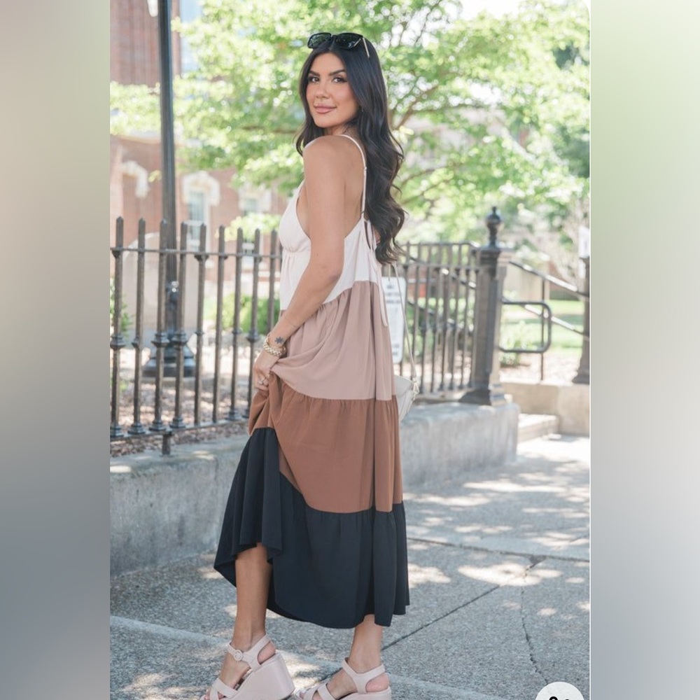 Making A Comeback Neutral Multi Tiered Maxi Dress